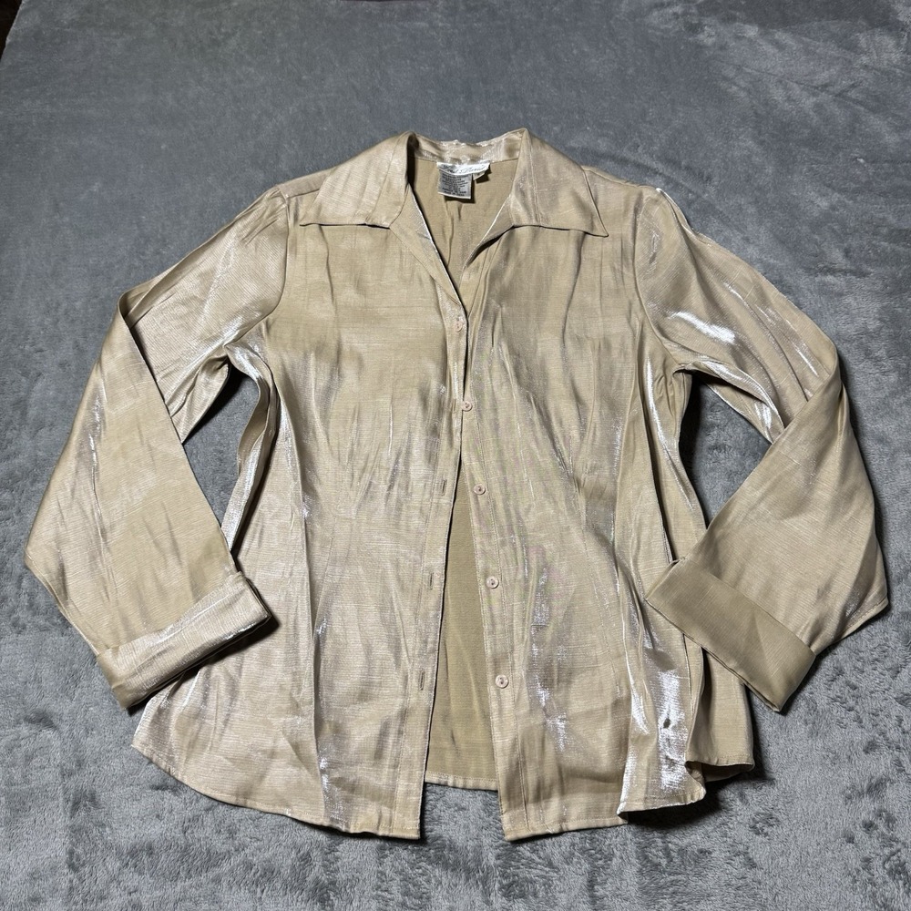 VTG 90s Fred‎ David Gold Satin Button Top Womens Size S Preppy Whimsy